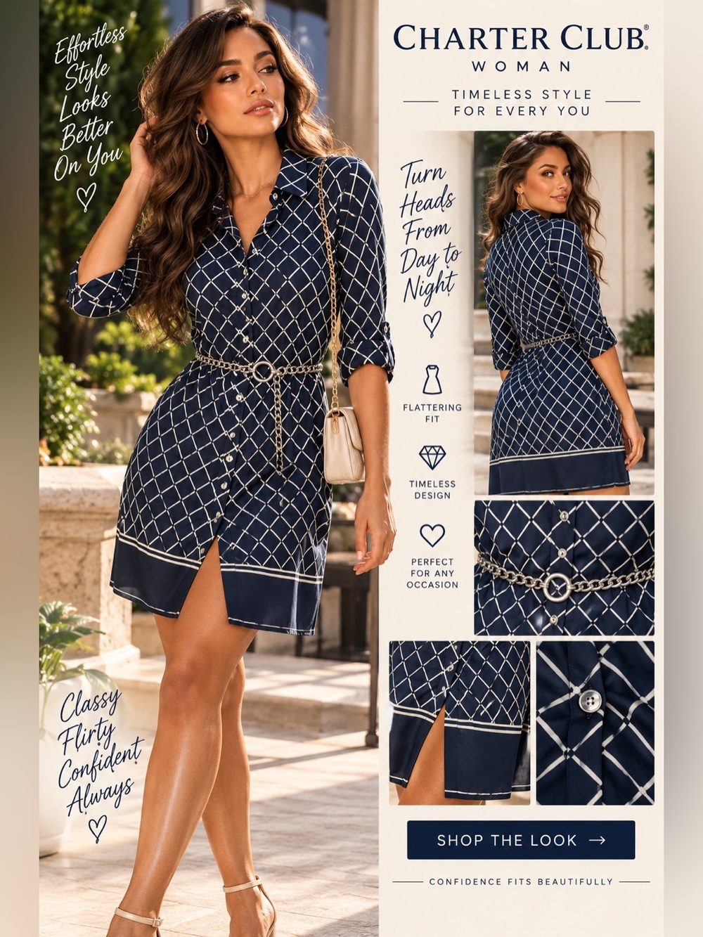 Charter Club Navy and White Geometric Mini Shirt Dress size 16